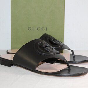 NWB Gucci GG Interlocking Cut Out Flats Thong Sandals Slip Ons Mules 39.5 782411